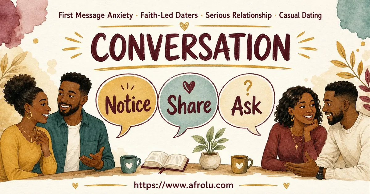 First Message Anxiety: Send a Doorway, Not an Audition for Faith-Led Daters: Intent-first in Casual-But-Honest Dating: Afrolu conversation example