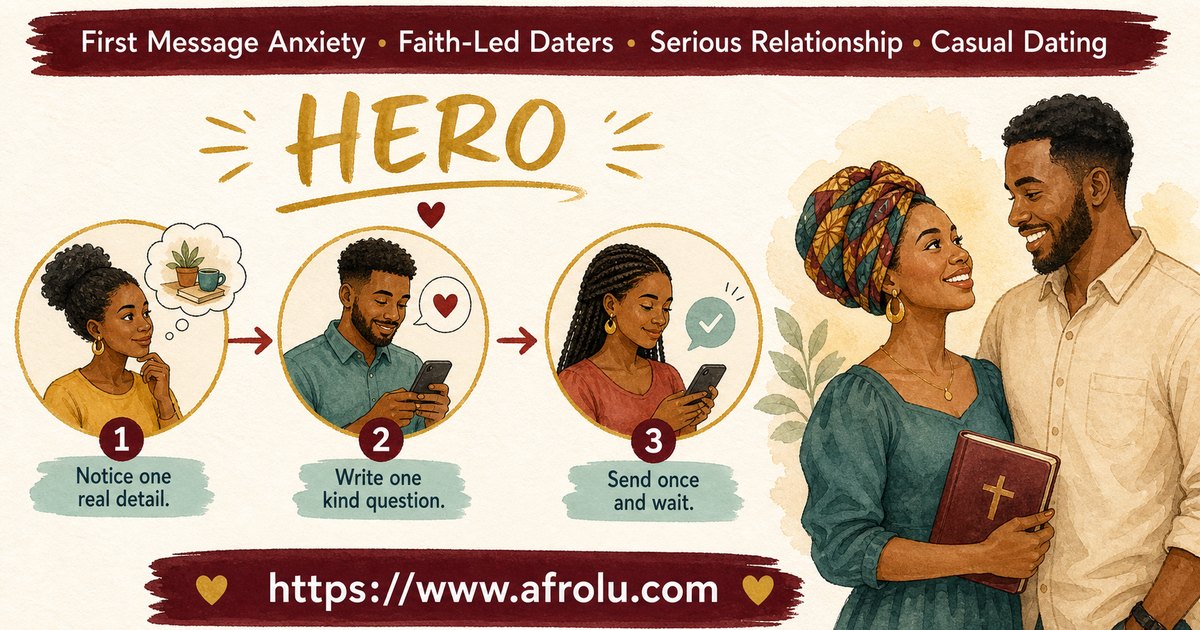 First Message Anxiety: Send a Doorway, Not an Audition for Faith-Led Daters: Intent-first in Casual-But-Honest Dating: Afrolu overview illustration