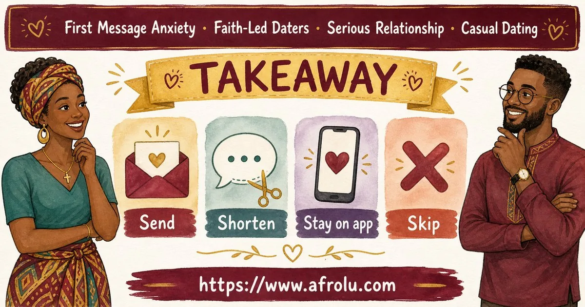 First Message Anxiety: Send a Doorway, Not an Audition for Faith-Led Daters: Intent-first in Casual-But-Honest Dating: Afrolu practical takeaway