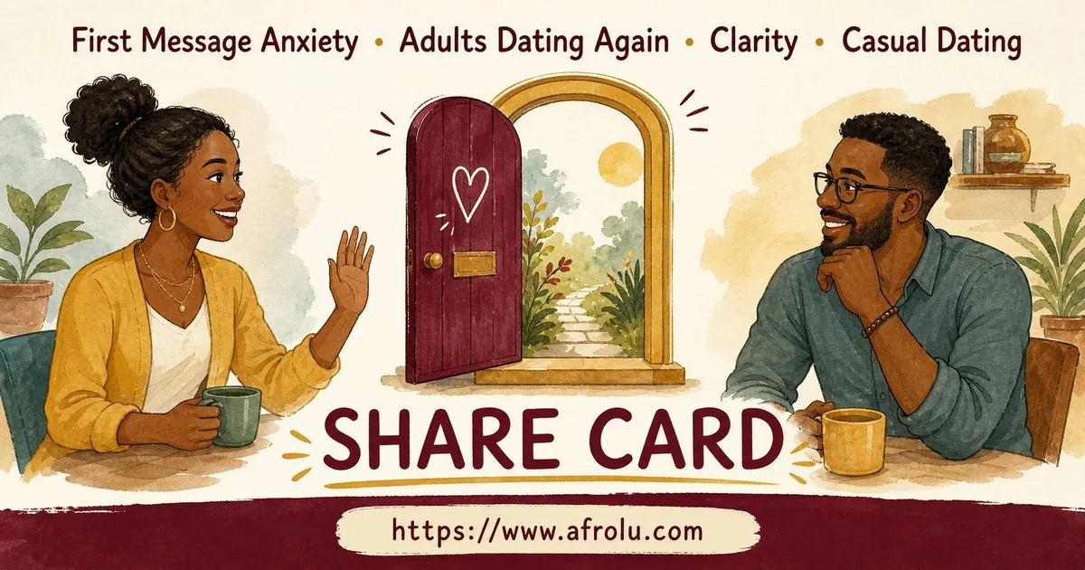 First Message Anxiety: Send a Doorway, Not an Audition for Late Entrants: Clarity-first in Casual-But-Honest Dating: Afrolu shareable reminder
