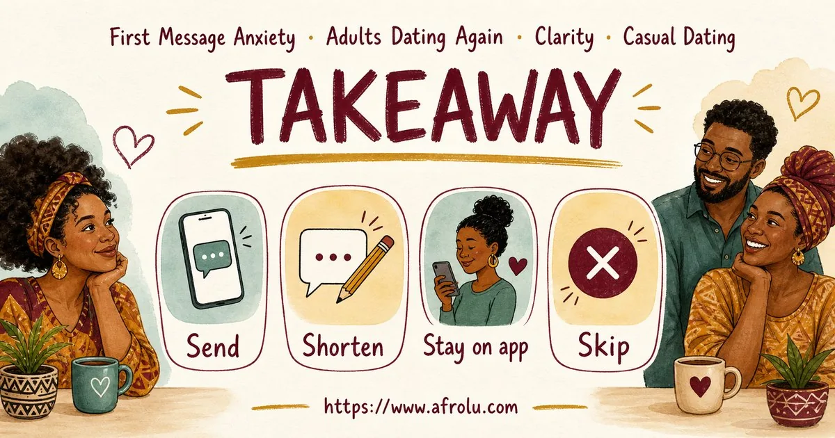 First Message Anxiety: Send a Doorway, Not an Audition for Late Entrants: Clarity-first in Casual-But-Honest Dating: Afrolu practical takeaway