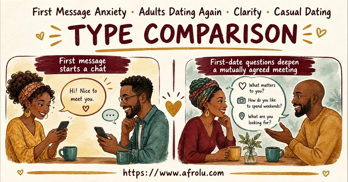 First Message Anxiety: Send a Doorway, Not an Audition for Late Entrants: Clarity-first in Casual-But-Honest Dating: Afrolu nearby concept comparison