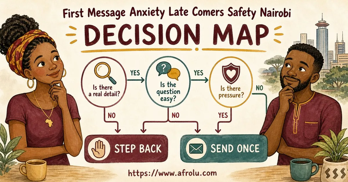 First Message Anxiety: Send a Doorway, Not an Audition for Late Entrants: Safety-first in City Life: Afrolu decision path