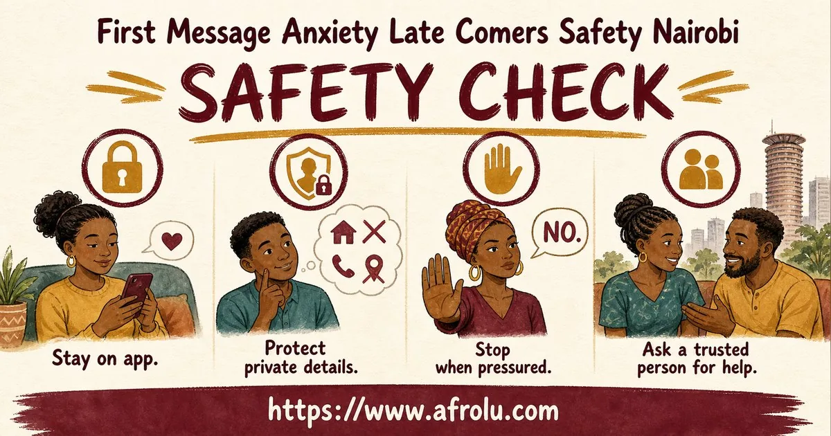 First Message Anxiety: Send a Doorway, Not an Audition for Late Entrants: Safety-first in City Life: Afrolu safety checklist
