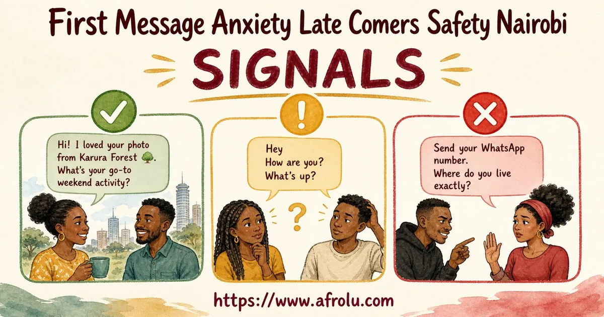 First Message Anxiety: Send a Doorway, Not an Audition for Late Entrants: Safety-first in City Life: Afrolu signal checklist