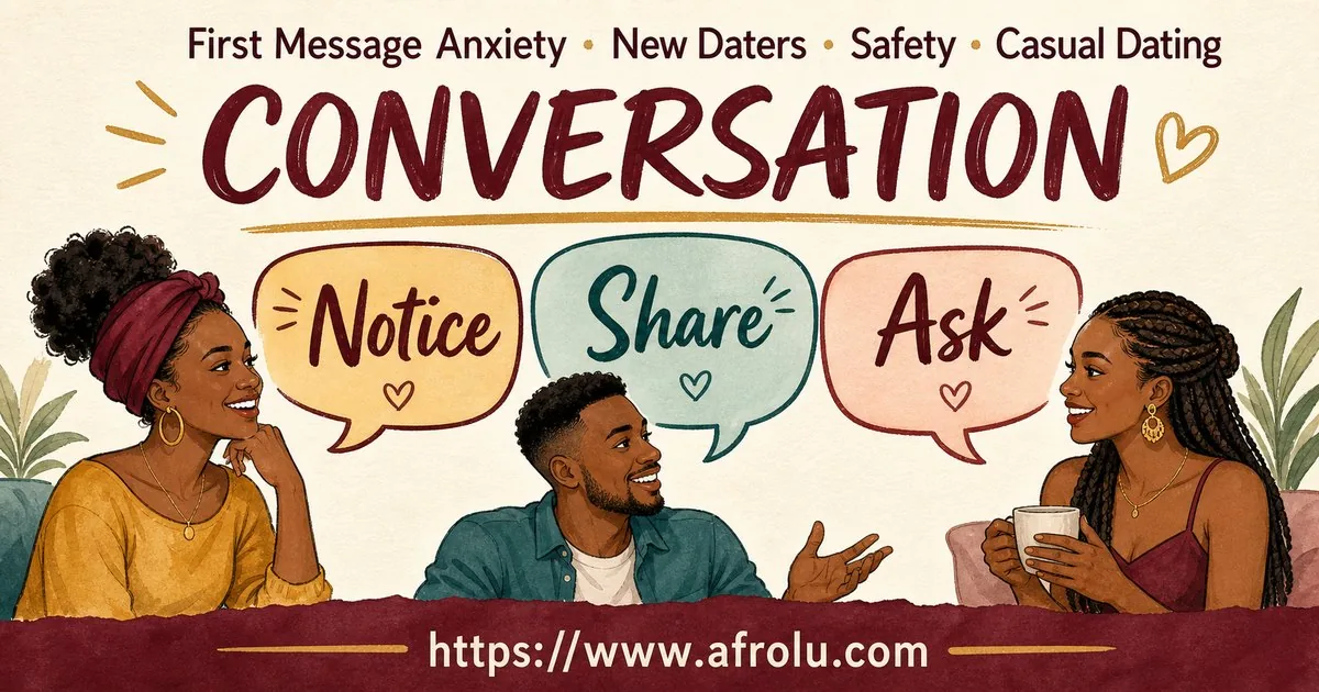 First Message Anxiety: Send a Doorway, Not an Audition for New Relationship Starters: Safety-first in Casual-But-Honest Dating: Afrolu conversation example
