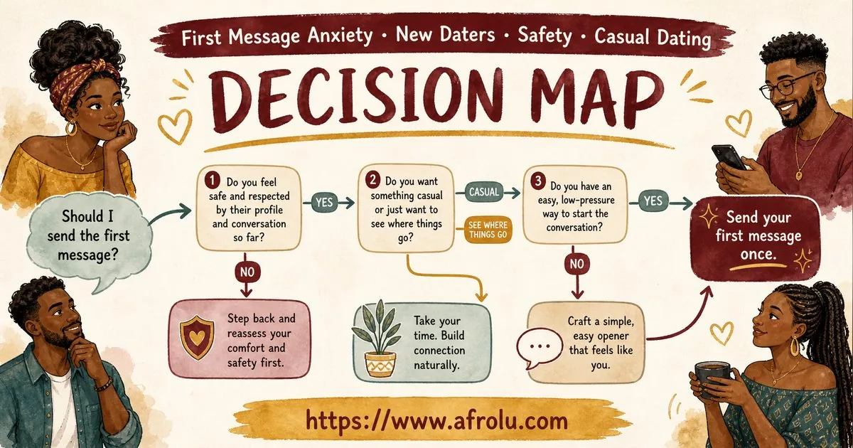 First Message Anxiety: Send a Doorway, Not an Audition for New Relationship Starters: Safety-first in Casual-But-Honest Dating: Afrolu decision path