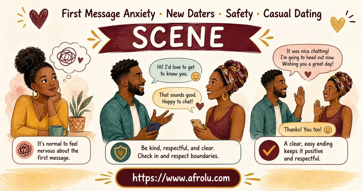 First Message Anxiety: Send a Doorway, Not an Audition for New Relationship Starters: Safety-first in Casual-But-Honest Dating: Afrolu real-life scene