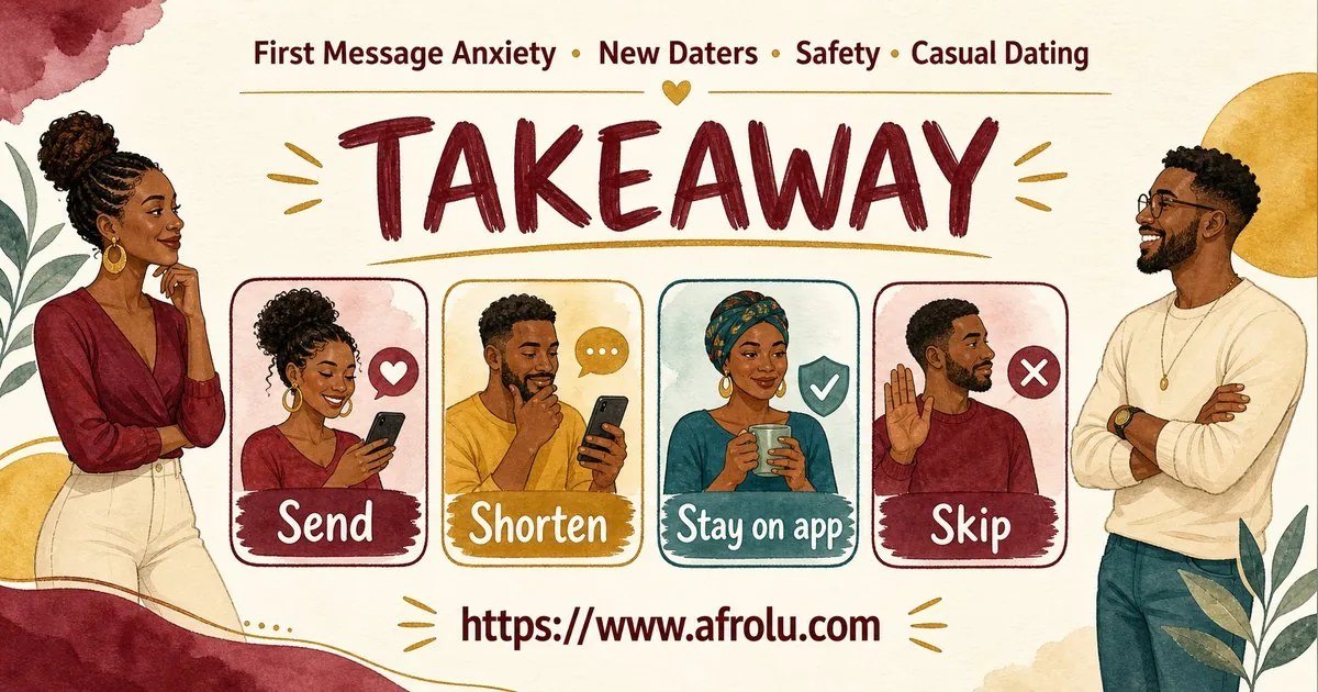 First Message Anxiety: Send a Doorway, Not an Audition for New Relationship Starters: Safety-first in Casual-But-Honest Dating: Afrolu practical takeaway