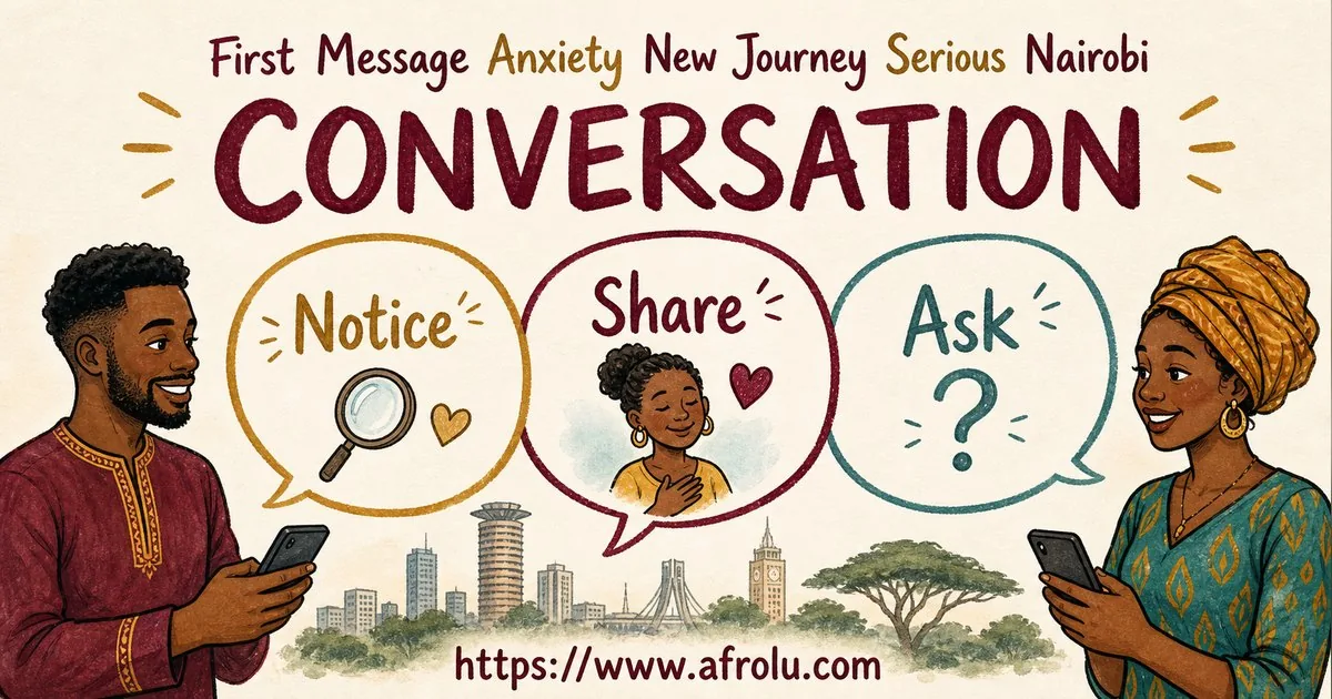First Message Anxiety: Send a Doorway, Not an Audition for New Relationship Starters: Intent-first in City Life: Afrolu conversation example