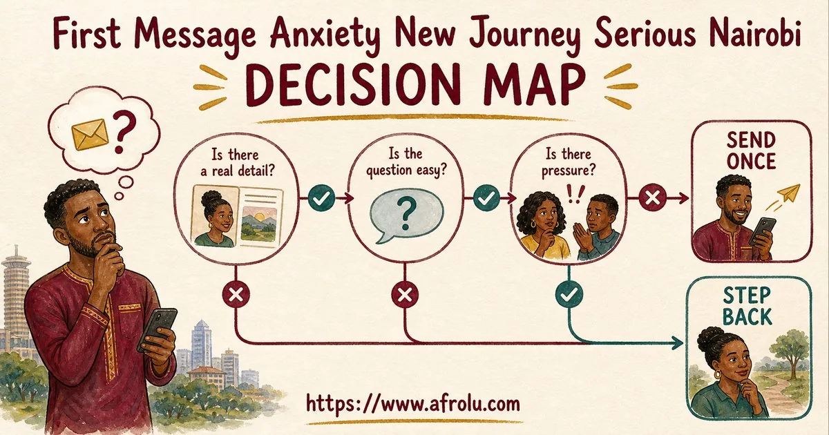 First Message Anxiety: Send a Doorway, Not an Audition for New Relationship Starters: Intent-first in City Life: Afrolu decision path