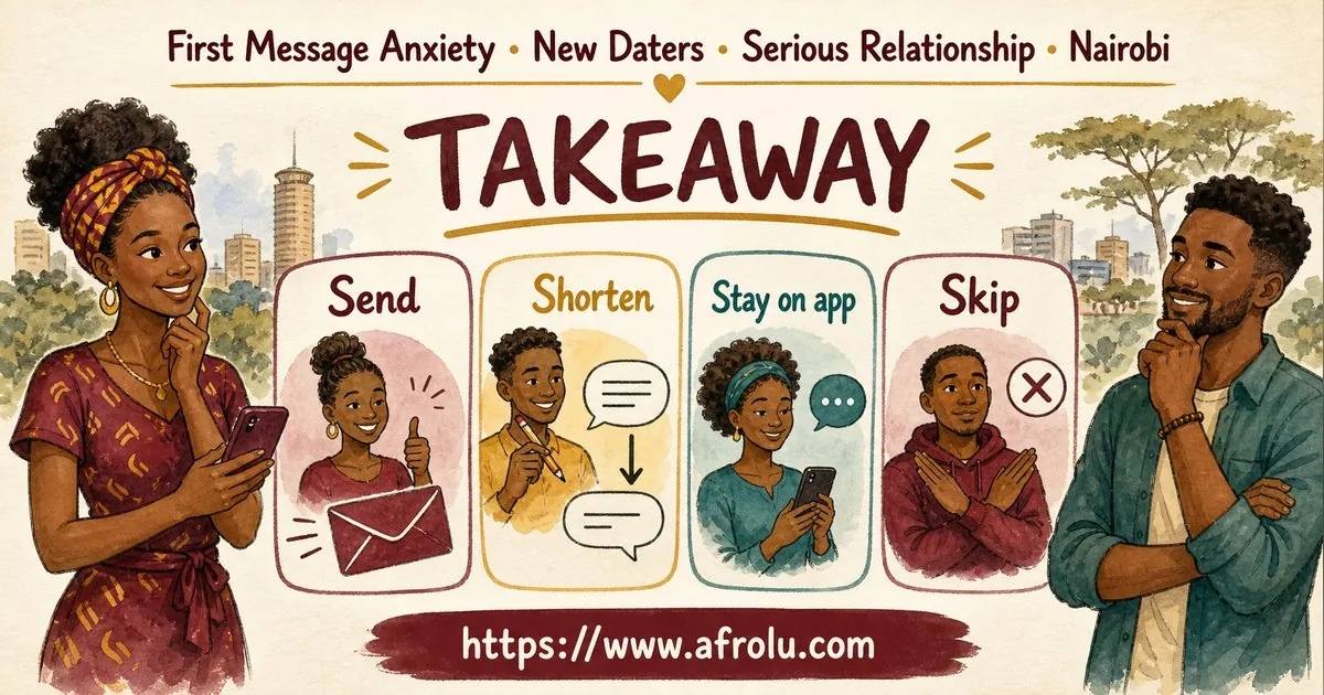 First Message Anxiety: Send a Doorway, Not an Audition for New Relationship Starters: Intent-first in City Life: Afrolu practical takeaway