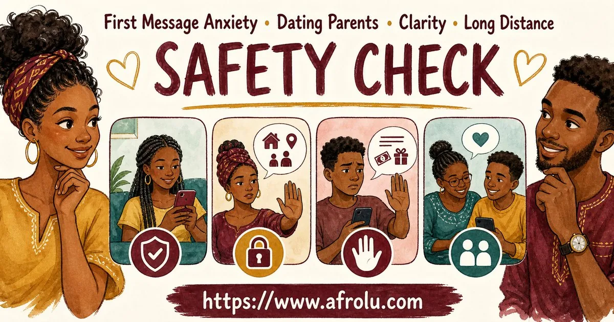 First Message Anxiety: Send a Doorway, Not an Audition for Parents Returning To Dating: Clarity-first in Distance-Aware Dating: Afrolu safety checklist