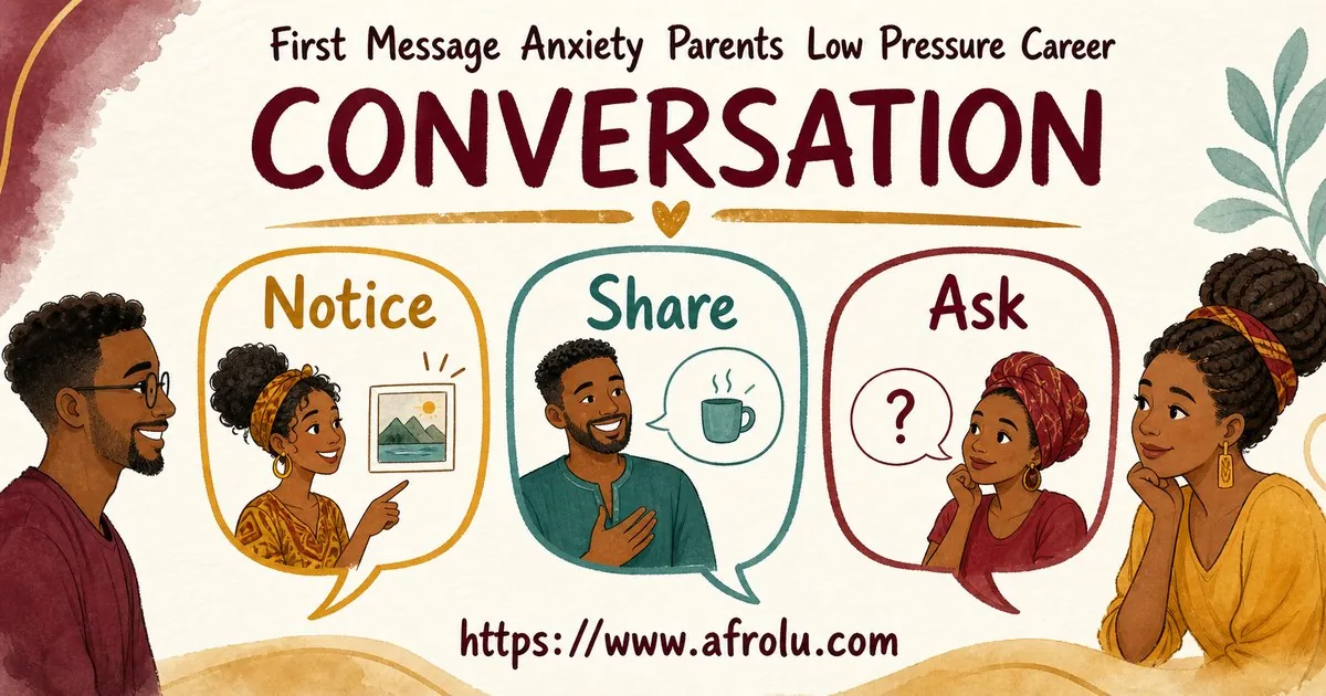 First Message Anxiety: Send a Doorway, Not an Audition for Parents Returning To Dating: Low-pressure in Career-Heavy Seasons: Afrolu conversation example
