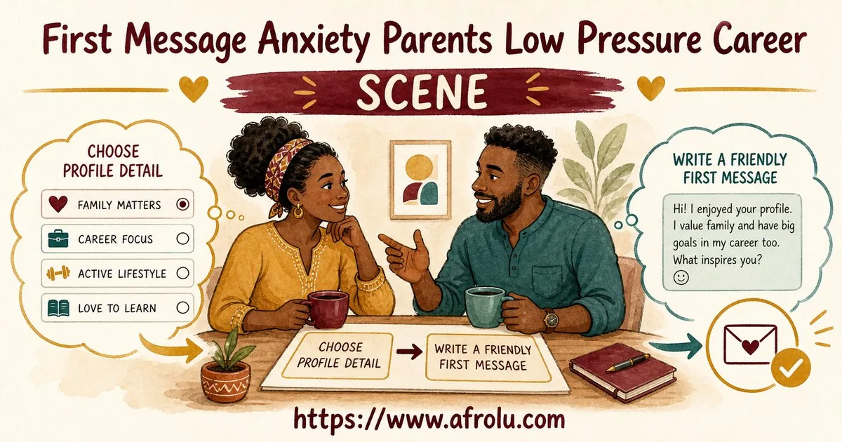 First Message Anxiety: Send a Doorway, Not an Audition for Parents Returning To Dating: Low-pressure in Career-Heavy Seasons: Afrolu real-life scene