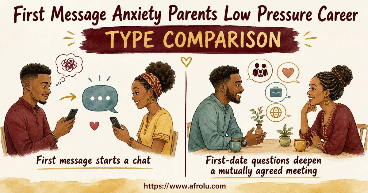 First Message Anxiety: Send a Doorway, Not an Audition for Parents Returning To Dating: Low-pressure in Career-Heavy Seasons: Afrolu nearby concept comparison