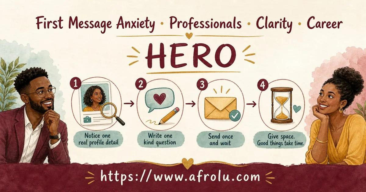 First Message Anxiety: Send a Doorway, Not an Audition for Professionals: Clarity-first in Career-Heavy Seasons: Afrolu overview illustration