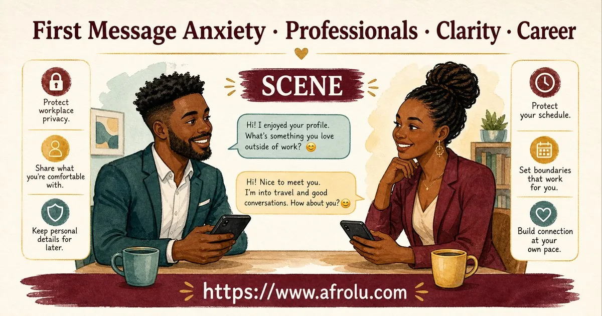 First Message Anxiety: Send a Doorway, Not an Audition for Professionals: Clarity-first in Career-Heavy Seasons: Afrolu real-life scene