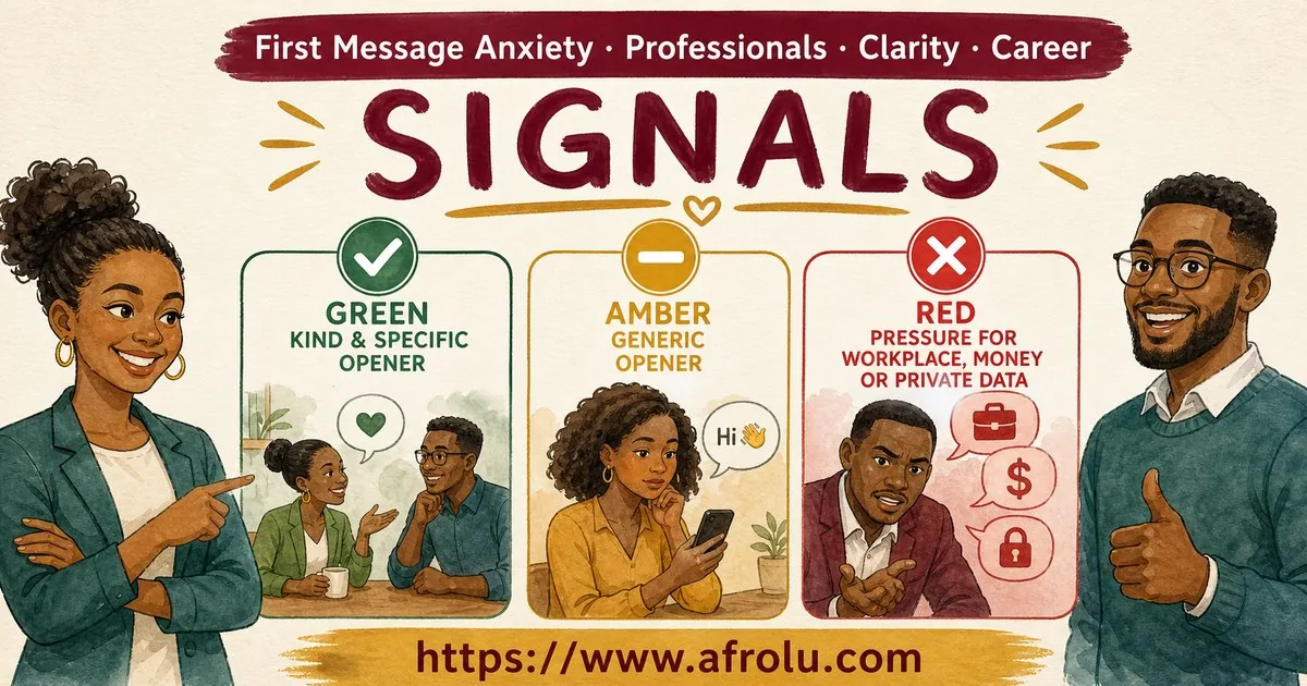 First Message Anxiety: Send a Doorway, Not an Audition for Professionals: Clarity-first in Career-Heavy Seasons: Afrolu signal checklist