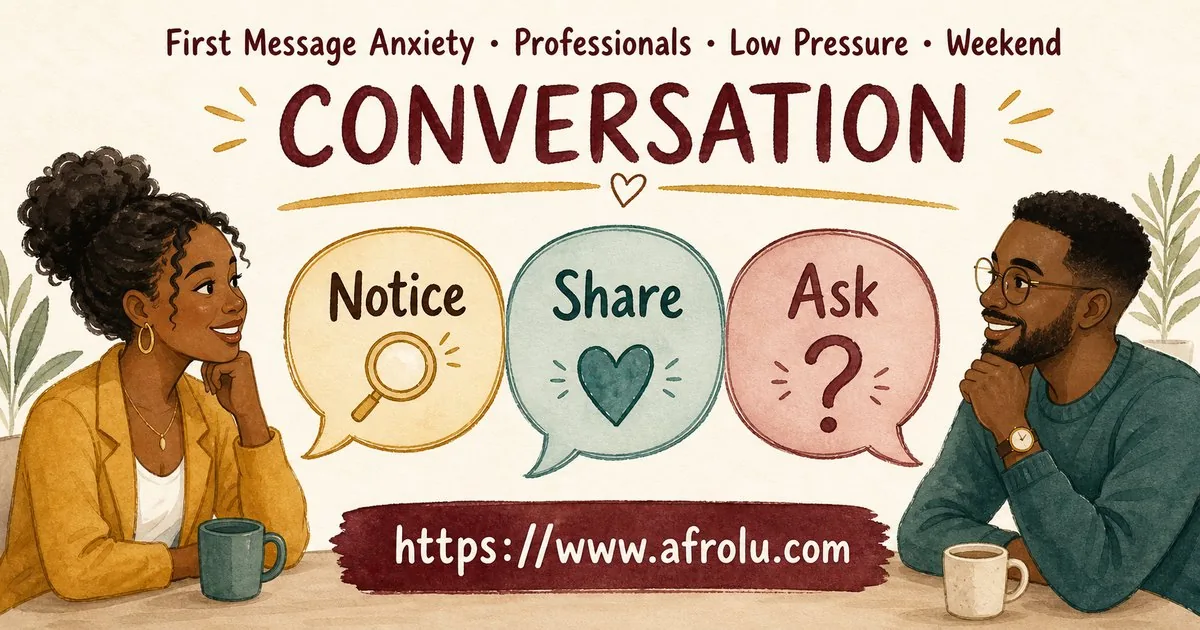 First Message Anxiety: Send a Doorway, Not an Audition for Professionals: Low-pressure in Weekend-First Dating: Afrolu conversation example