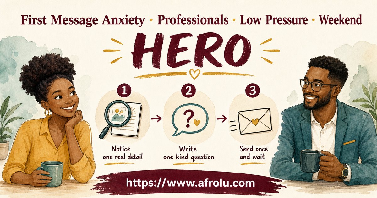 First Message Anxiety: Send a Doorway, Not an Audition for Professionals: Low-pressure in Weekend-First Dating: Afrolu overview illustration