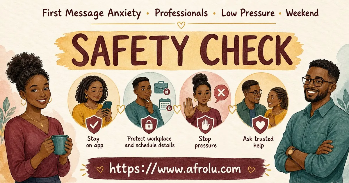 First Message Anxiety: Send a Doorway, Not an Audition for Professionals: Low-pressure in Weekend-First Dating: Afrolu safety checklist