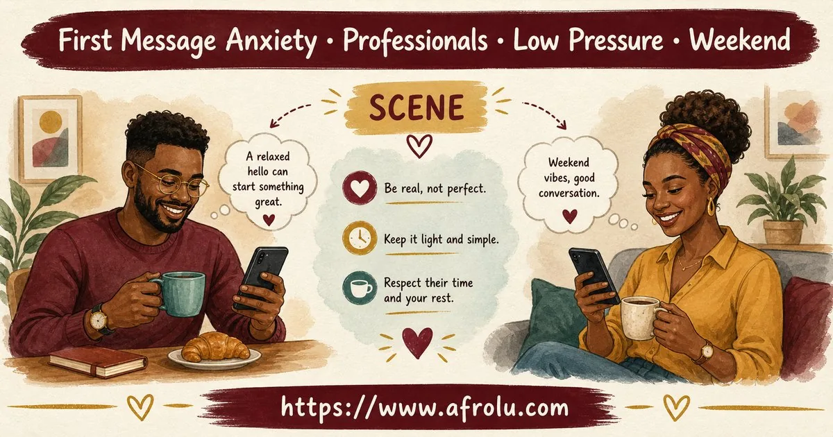 First Message Anxiety: Send a Doorway, Not an Audition for Professionals: Low-pressure in Weekend-First Dating: Afrolu real-life scene