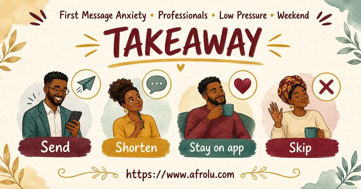 First Message Anxiety: Send a Doorway, Not an Audition for Professionals: Low-pressure in Weekend-First Dating: Afrolu practical takeaway