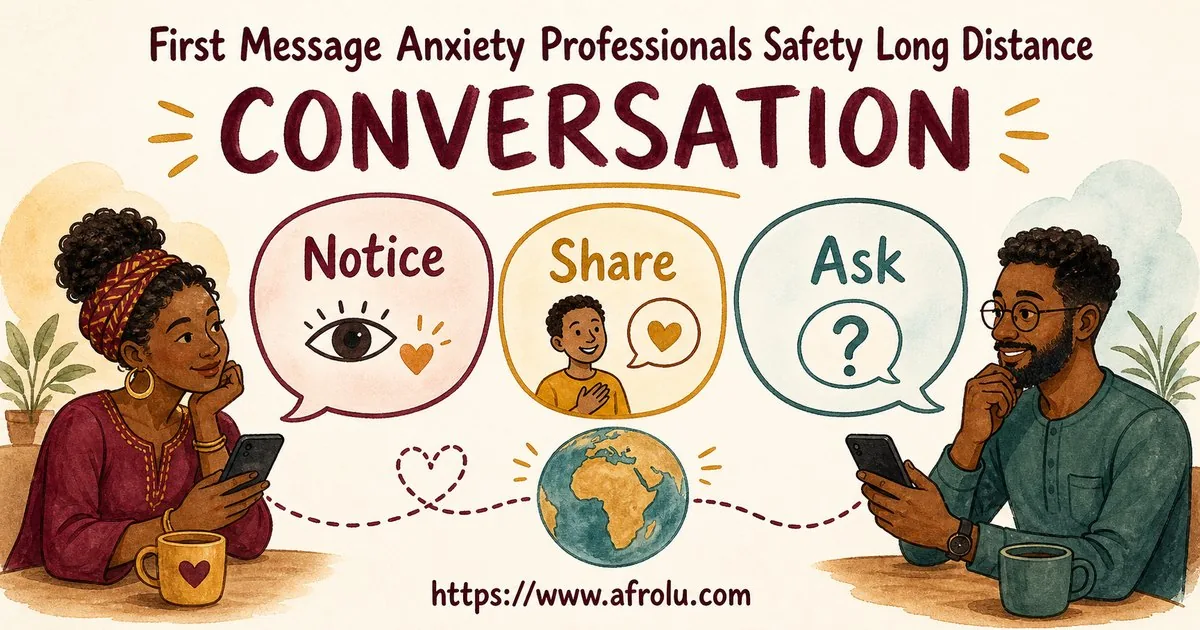 First Message Anxiety: Send a Doorway, Not an Audition for Professionals: Safety-first in Distance-Aware Dating: Afrolu conversation example
