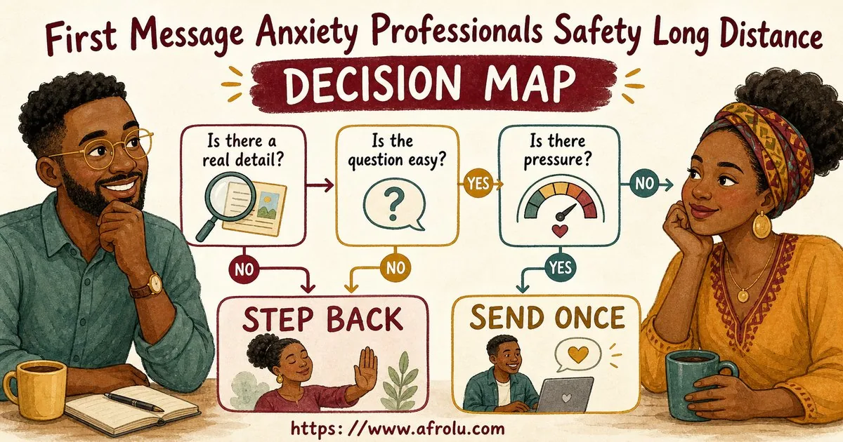 First Message Anxiety: Send a Doorway, Not an Audition for Professionals: Safety-first in Distance-Aware Dating: Afrolu decision path