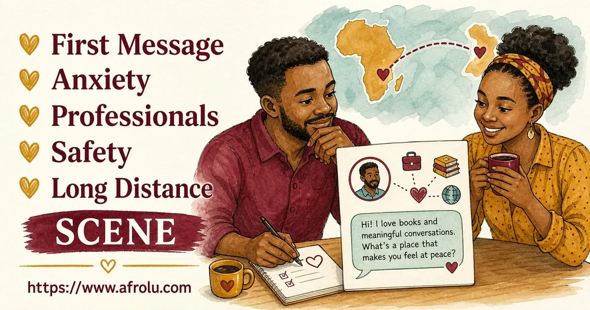 First Message Anxiety: Send a Doorway, Not an Audition for Professionals: Safety-first in Distance-Aware Dating: Afrolu real-life scene