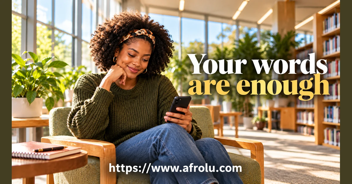 An adult student considers a message on a phone in a library.