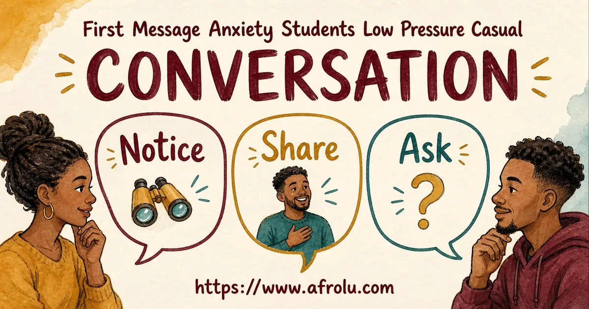 First Message Anxiety: Send a Doorway, Not an Audition for Students: Low-pressure in Casual-But-Honest Dating: Afrolu conversation example