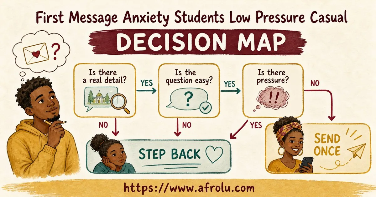 First Message Anxiety: Send a Doorway, Not an Audition for Students: Low-pressure in Casual-But-Honest Dating: Afrolu decision path