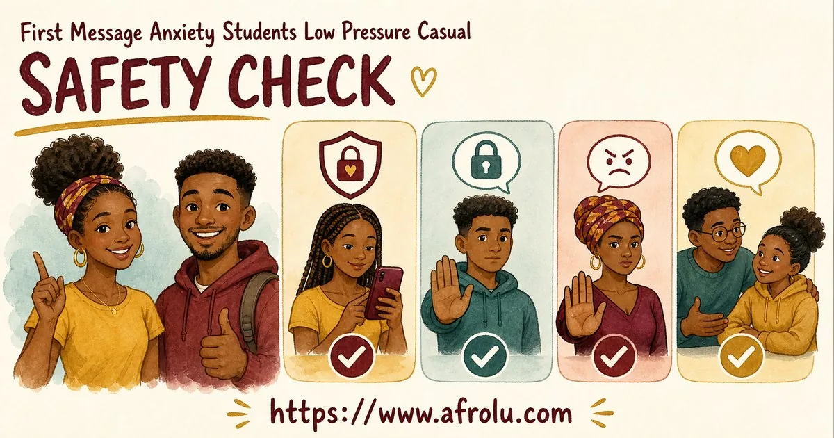 First Message Anxiety: Send a Doorway, Not an Audition for Students: Low-pressure in Casual-But-Honest Dating: Afrolu safety checklist