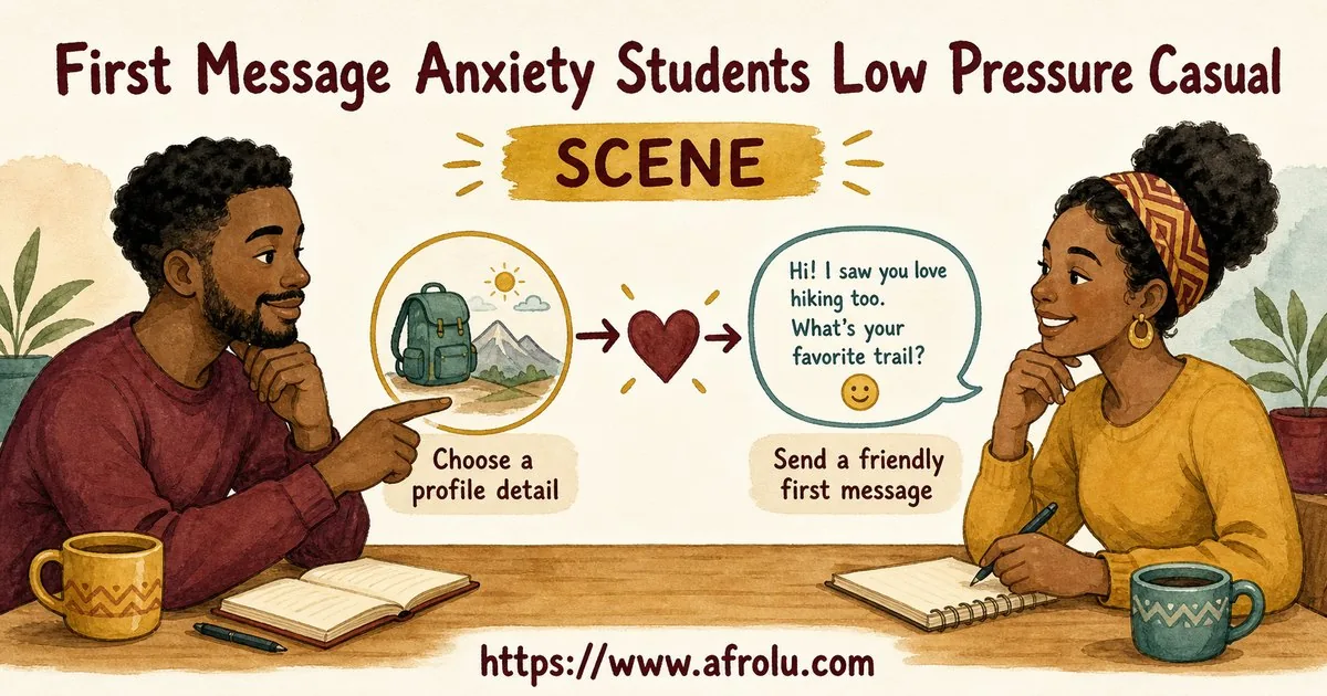 First Message Anxiety: Send a Doorway, Not an Audition for Students: Low-pressure in Casual-But-Honest Dating: Afrolu real-life scene