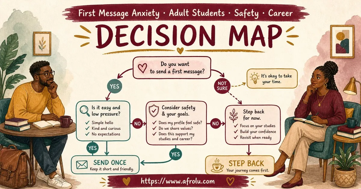 First Message Anxiety: Send a Doorway, Not an Audition for Students: Safety-first in Career-Heavy Seasons: Afrolu decision path