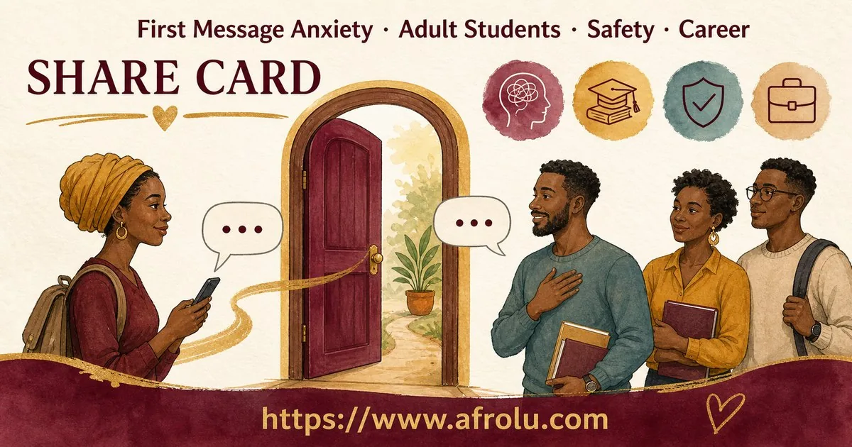 First Message Anxiety: Send a Doorway, Not an Audition for Students: Safety-first in Career-Heavy Seasons: Afrolu shareable reminder