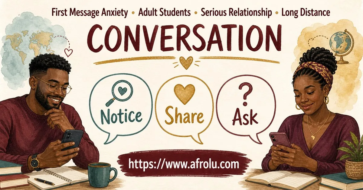 First Message Anxiety: Send a Doorway, Not an Audition for Students: Intent-first in Distance-Aware Dating: Afrolu conversation example