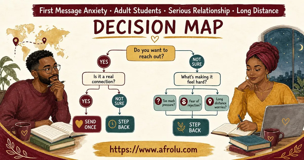 First Message Anxiety: Send a Doorway, Not an Audition for Students: Intent-first in Distance-Aware Dating: Afrolu decision path