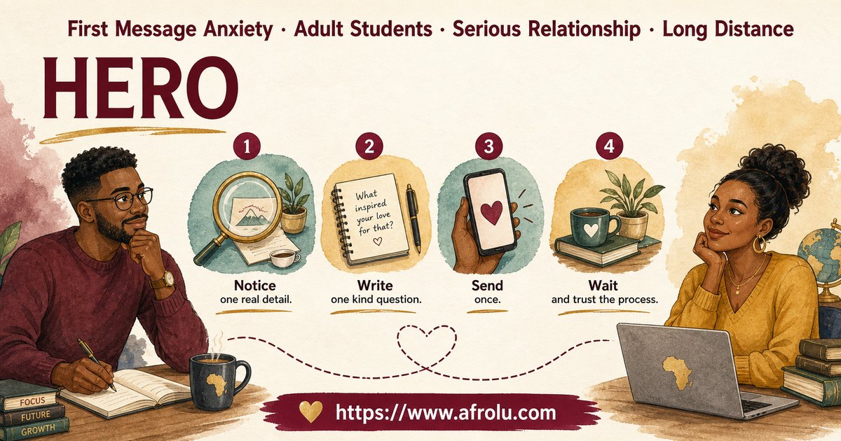 First Message Anxiety: Send a Doorway, Not an Audition for Students: Intent-first in Distance-Aware Dating: Afrolu overview illustration