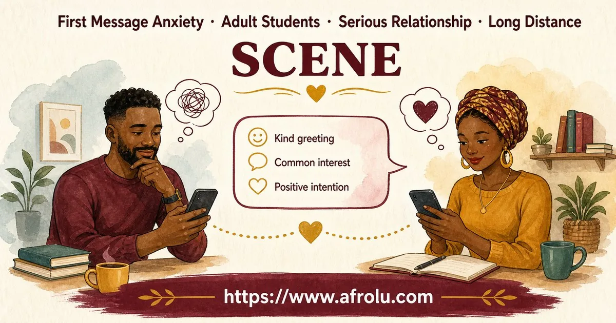 First Message Anxiety: Send a Doorway, Not an Audition for Students: Intent-first in Distance-Aware Dating: Afrolu real-life scene