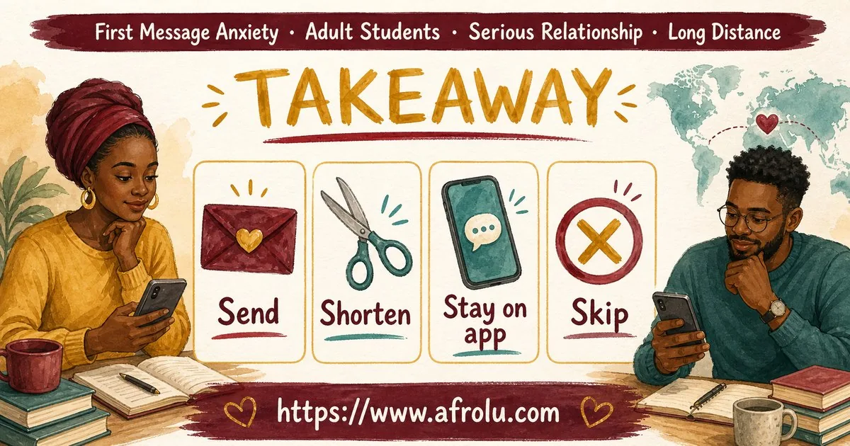 First Message Anxiety: Send a Doorway, Not an Audition for Students: Intent-first in Distance-Aware Dating: Afrolu practical takeaway