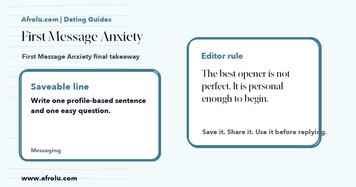 Hand-drawn takeaway card for First Message Anxiety