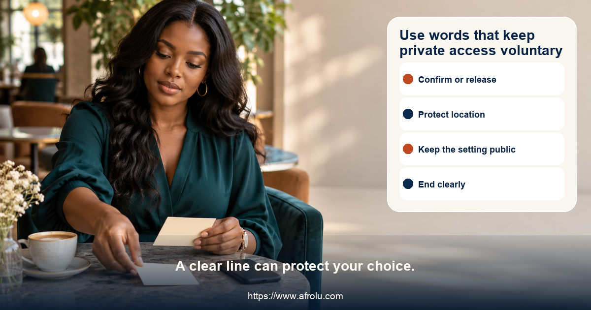 Twelve complete adult dating scripts cover confirmation, public settings, location privacy, current consent, money, a return, and no-contact boundaries