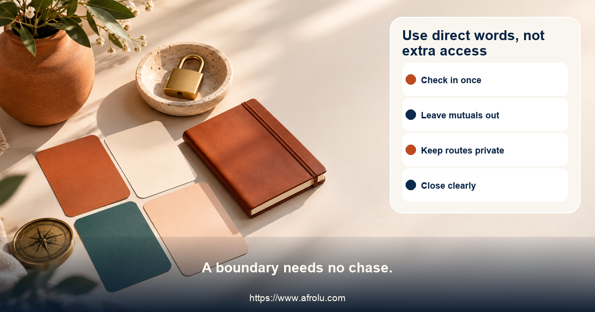 Four adult boundary cards show a respectful check-in, refusal to use mutual contacts, private first-date transport, and an ending line after a ghosting experience