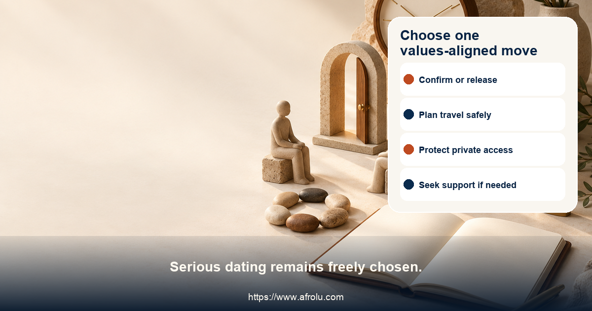 Equal-choice long-distance action board for faith-led daters offers confirm a call, release a plan, plan public travel, keep documents private, keep money separate, say no, end contact and seek support