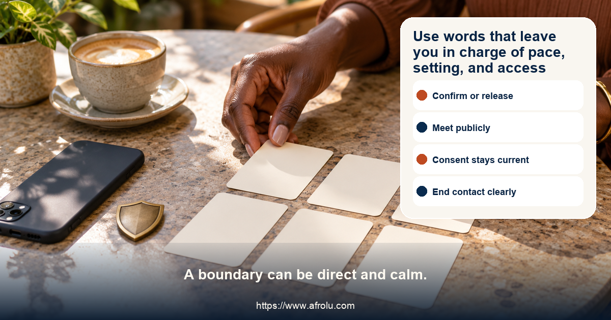 Twelve adult Nairobi dating safety scripts cover public plans, independent exit, returning contact, intent, privacy, money, current consent, leaving, mismatch, and no-contact boundaries