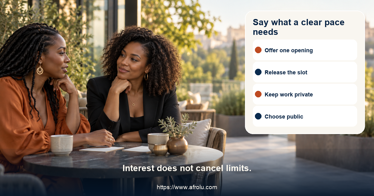 Four plain-language adult cards offer one invitation, a calendar release line, a work privacy boundary and a refusal of money or late private pressure