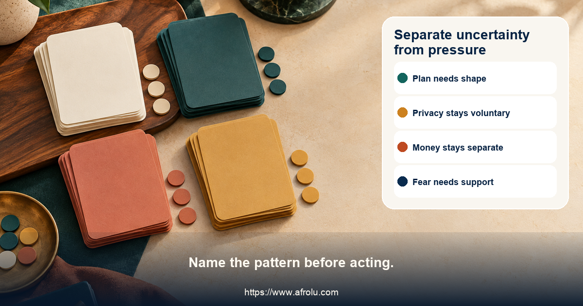 Fourteen adult dating signal cards distinguish a clear plan, a pace mismatch, a returned message, privacy pressure, a money request, unwanted pursuit, and fear